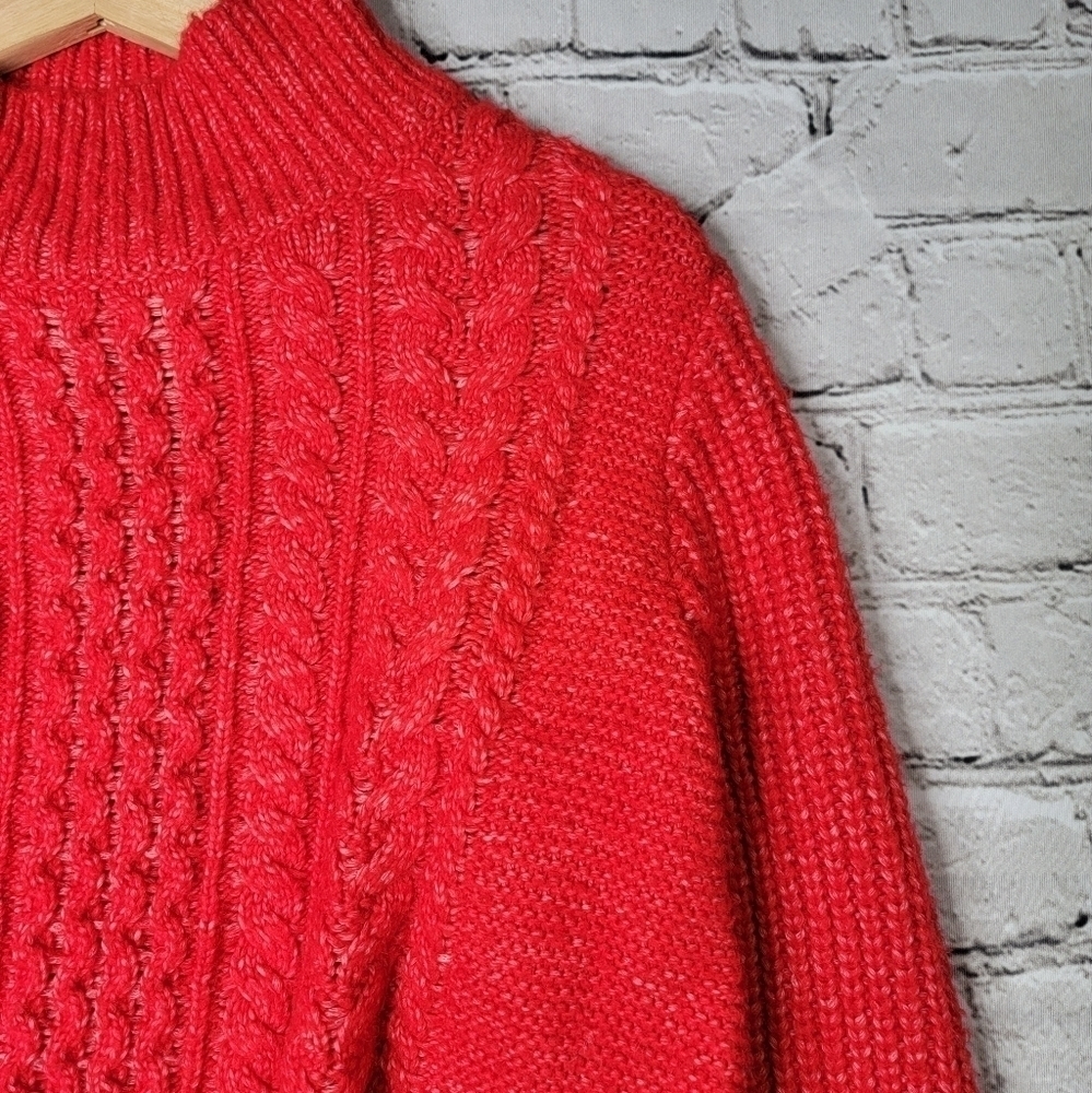 Loft Red Wool Blend‎ Cropped Mock Turtleneck Cable Knit Soft Sweater Size L - Picture 5 of 12